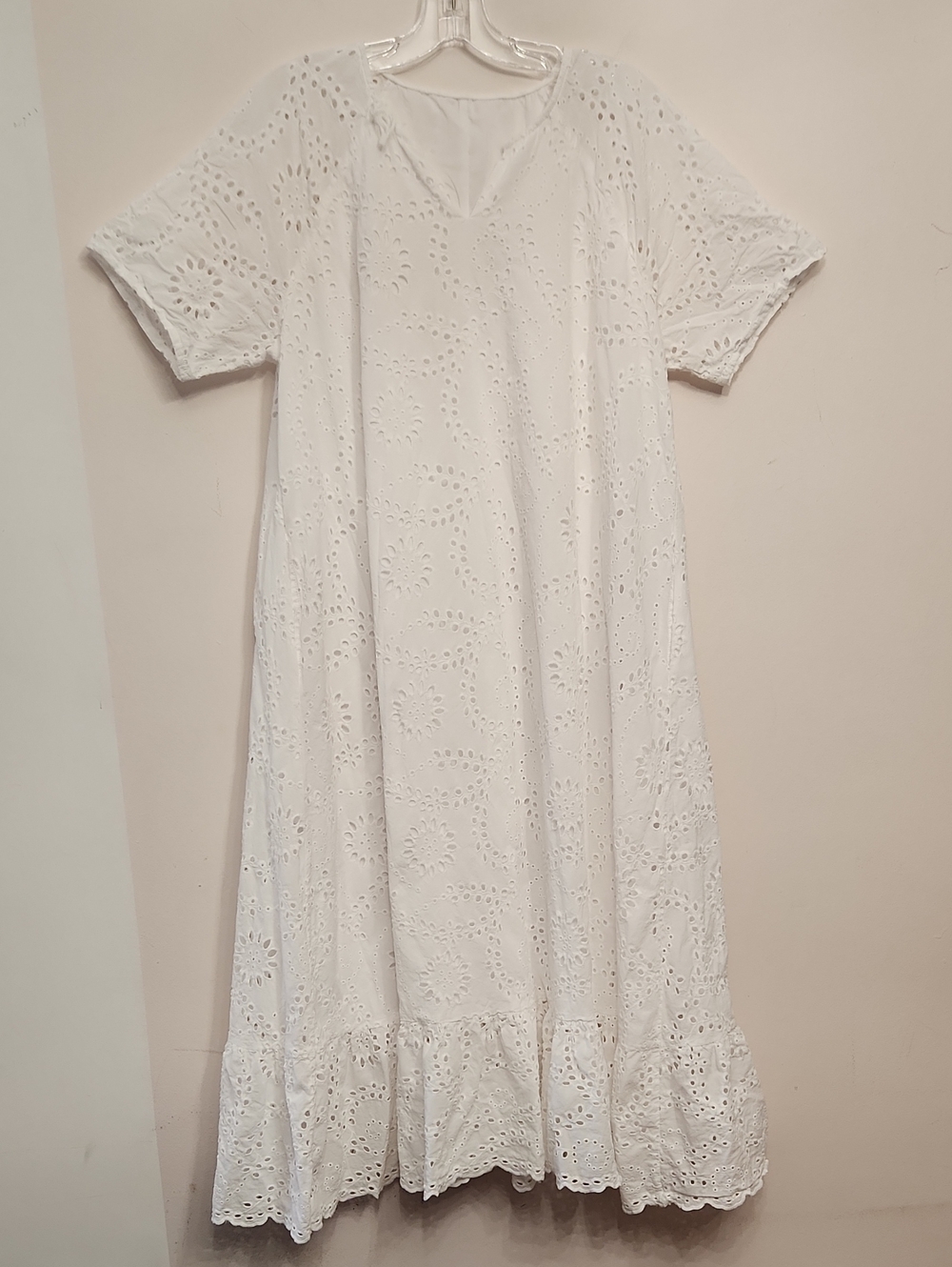 White Eyelet Cotton Maxi Short Sleeve Tiered Dress - XL